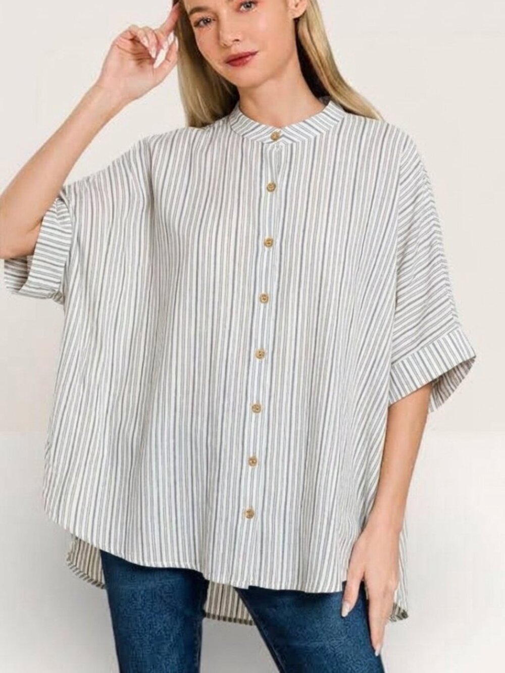 Free People Intimately Oversized Striped Top Button Front Shirt Size M